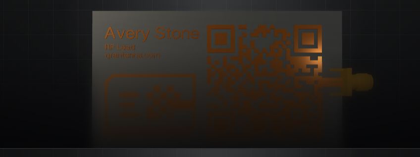 Static screenshot of a matte black QR antenna card 3D model